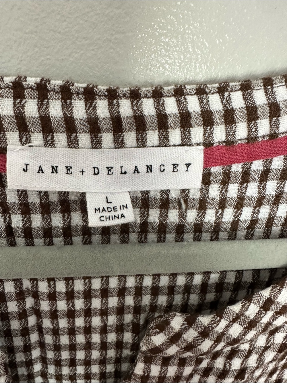 Jane and Delancey Brown and White Gingham Button-Down Top - Picture 2 of 6